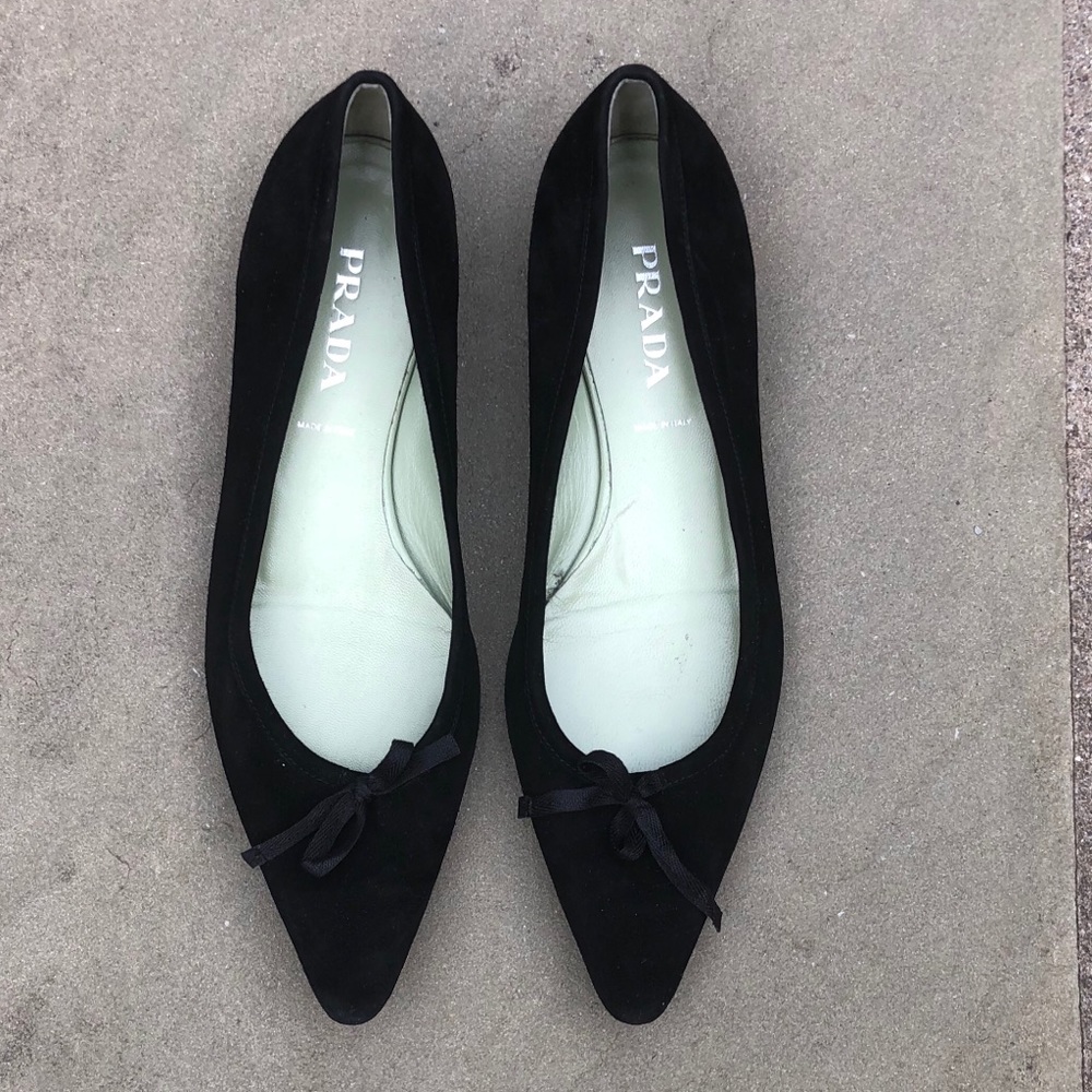 Prada Black Suede Flats 37.5 - Picture 7 of 11